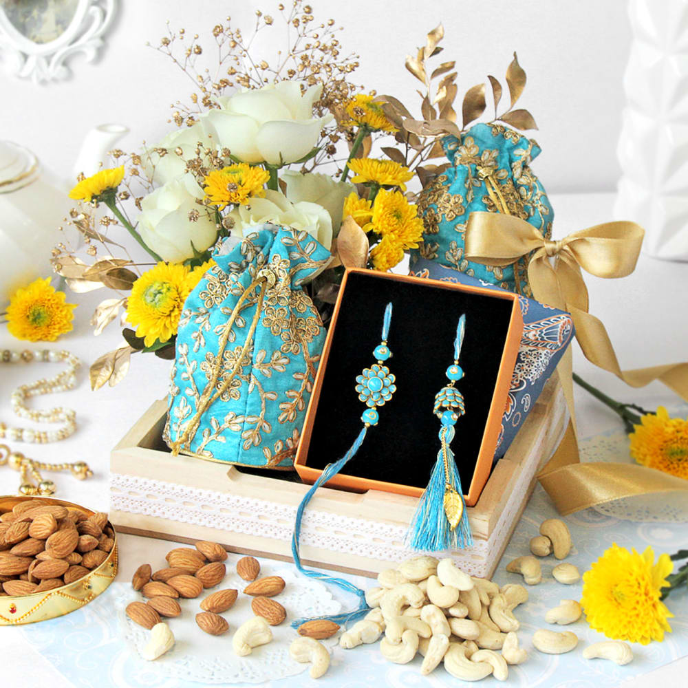 Luxury Floral Hamper with Blue Rakhi